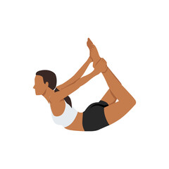 Woman doing yoga pose,Dhanurasana Bow Pose asana in hatha yoga Flat vector illustration isolated on white background