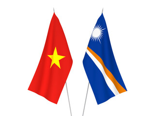 National fabric flags of Vietnam and Republic of the Marshall Islands isolated on white background. 3d rendering illustration.