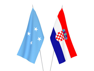 National fabric flags of Croatia and Federated States of Micronesia isolated on white background. 3d rendering illustration.