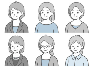 高齢女性の斜め向き上半身セット