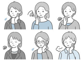 困る高齢女性の斜め向き上半身セット