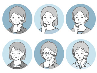 困る女性の斜め向き丸アイコンセット