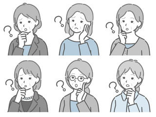 疑問に思う高齢女性の斜め向き上半身セット