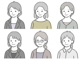 高齢女性の斜め向き上半身セット