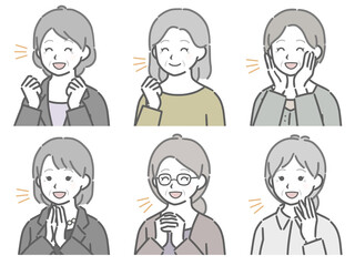 喜ぶ高齢女性の斜め向き上半身セット