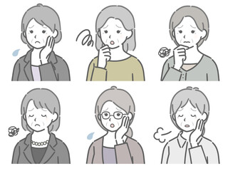 困る高齢女性の斜め向き上半身セット