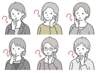 疑問に思う高齢女性の斜め向き上半身セット