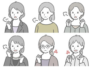 怒る高齢女性の斜め向き上半身セット
