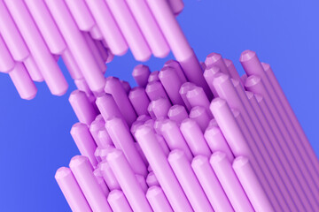 3D illustration pink pipes of an unusual shape  on a  monocrome background