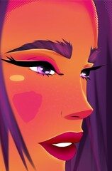 Bright stylish digital illustration portrait made in comic style beautiful girl bright colors trend colors