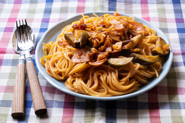 ナスとベーコンのトマトスパゲティ