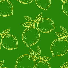 Beautiful background with lemons and leaves. Hand-drawn vector illustration of fruits. Vintage citrus design. For posters, prints, wallpapers.