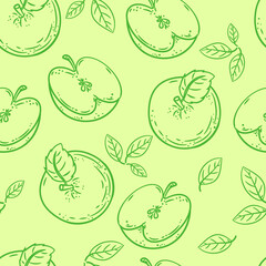 Beautiful background with apples and leaves. Hand-drawn vector illustration of fruits.
 Vintage citrus design. For posters, prints, wallpapers.