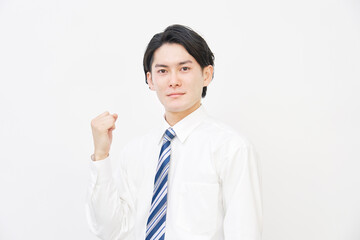 ビジネスマン ガッツポーズ　白背景