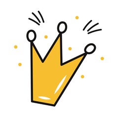 Golden King Crown logo in doodle drawing style vector. Flat style. Clip art for decor, icon.