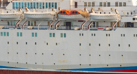 Safety lifeboat on deck of a passenger ship