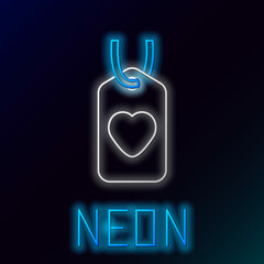 Glowing neon line Heart tag icon isolated on black background. Love symbol. Valentine day symbol. Colorful outline concept. Vector