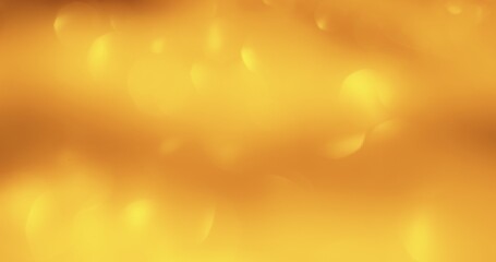 Bokeh glow. Light flare overlay. Sequin reflection. Defocused gold shiny circles glare on orange color gradient abstract background.