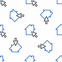 Line Online working icon isolated seamless pattern on white background. Freelancer man working on laptop at his house. Remote work. Distant job concept. Colorful outline concept. Vector