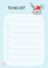 To do list with blue background and rabbit. Template vector illustration.