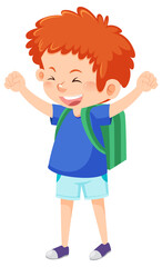 Male student cartoon character with backpack on white background