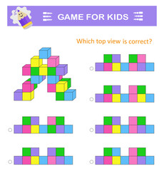 Logic puzzle for children. Which top vıew is correct? IQ training test. Printable worksheet