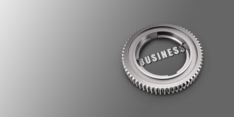 Business Title On Gear Against Metallic Background