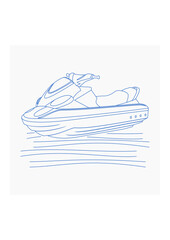 Editable Front Oblique View Outline Style Personal Watercraft or Water Scooter on Calm Water Vector Illustration for Artwork Element of Transportation or Recreation Related Design