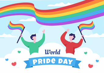 Happy Pride Month Day with LGBT Rainbow and Transgender Flag to Parade Against Violence, Discrimination, Equality or Homosexuality in Cartoon Illustration