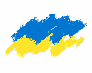 Obraz premium Ukraine flag state symbol isolated on background national banner. Greeting card National Independence Day of the republic of Ukraine. Illustration banner with brush stroke state flag