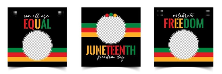 Juneteenth freedom day Social media post templates, Celebrate freedom, 19th June emancipation day, African-American history and heritage celebration day. - obrazy, fototapety, plakaty