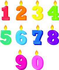  Birthday or anniversary  candle numbers vector illustration.