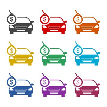 Brand New Car With Dollar Price Tag Icon Color Set