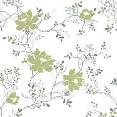 seamless pattern of flowers, bravesnches and lea