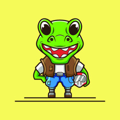 Cute dinosaur biker character logo. Abstract vector illustration. 