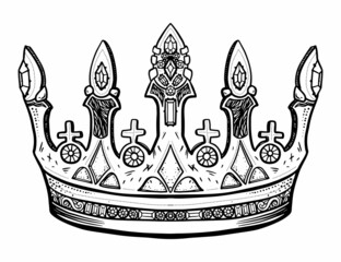 Hand drawn crown. Luxury crowns sketch, queen or king coronation doodle and majestic princess tiara. Monarchs queen diadem. Isolated vintage illustration symbol