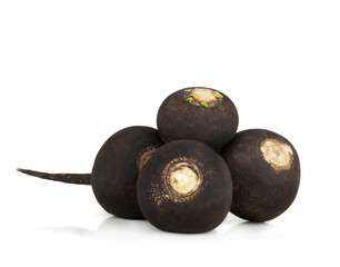 Black radishes isolated on a white background