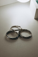 wedding rings on a table