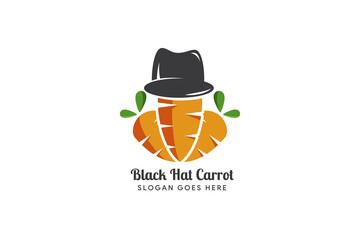 black hat carrot logo template design isolated in white background