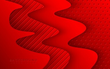 abstract red wavy papercut background. Vector 3d illustration. Abstract geometric layered background. Paper shapes textured with patterns.