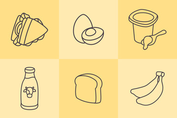 Set Of Healthy Breakfast Meal Icon In Outline Style.