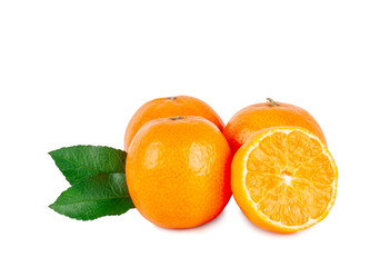 Tangerine and slices isolated on a white background.
