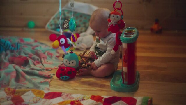 Toddler Playing With Toy In Bedroom At Home - Fairbanks, Alaska