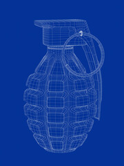 3D wire-frame model of fragmentation hand grenade
