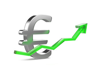 Increasing the value of Euro currency, concept image