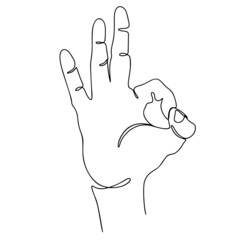 One Line Drawing, Single Continuous Line Sketch Hand Gesture OK