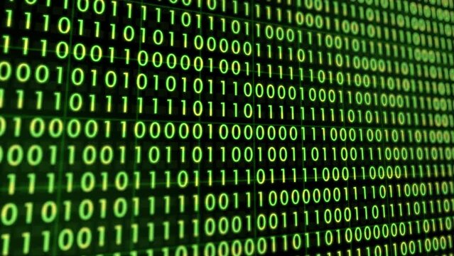 3D digital data, binary code green color screen. Abstract background cyber Technology Animation in 4k