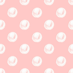 Seamless Pearl pattern. Watercolor illustration. Isolated on a pink background.