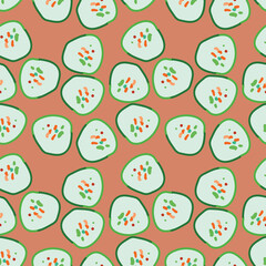 A green cucumber slices seamless vector pattern