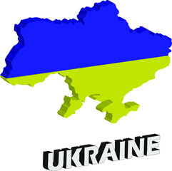 illustrator vector of map ukraine, 3d map ukraine. Map of Ukraine land border with flag. 